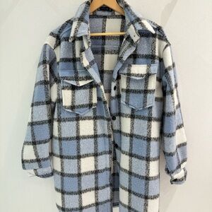 Plaid Teddy Jacket in Blue and White